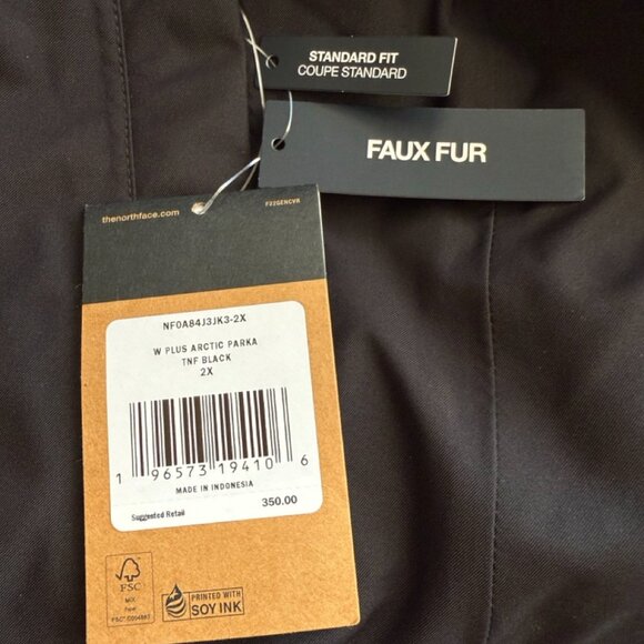 North Face Women's Plus Arctic Parka Insulated Fill Hooded Jacket 2x Black - Picture 16 of 16